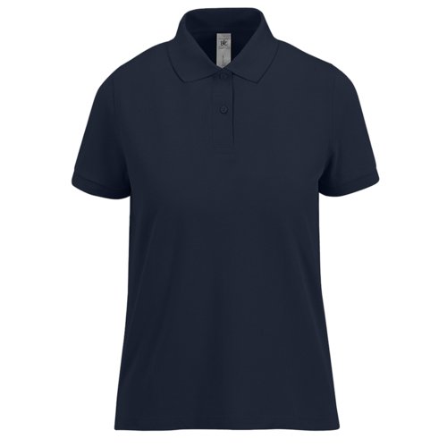 Navy blue cotton polo shirt for women with short sleeves.