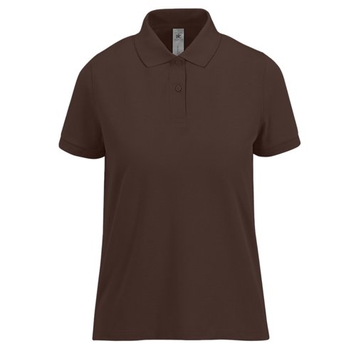Dark brown cotton polo shirt for women with short sleeves.