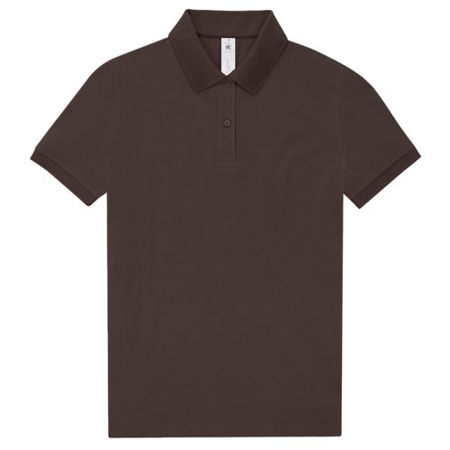 Dark brown cotton polo shirt for women with short button placket.