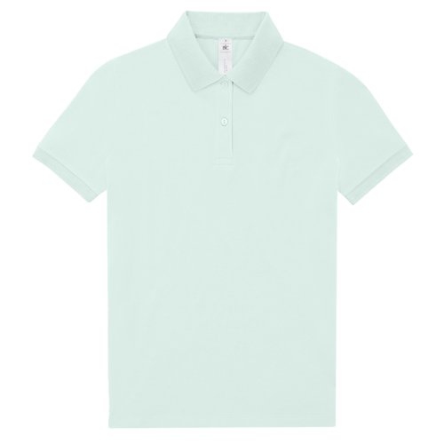 Mint green cotton polo shirt with short button placket.