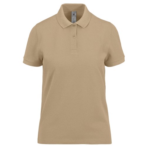 Brown cotton polo shirt for women with a short button placket.