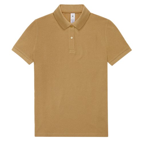 Brown cotton polo shirt for women with a short button placket.