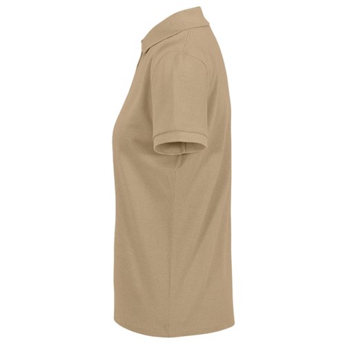 Brown cotton polo shirt for women with short sleeves.