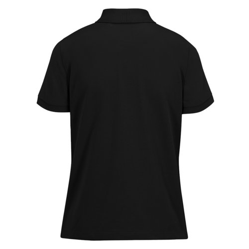 Black cotton polo shirt for women with short sleeves.