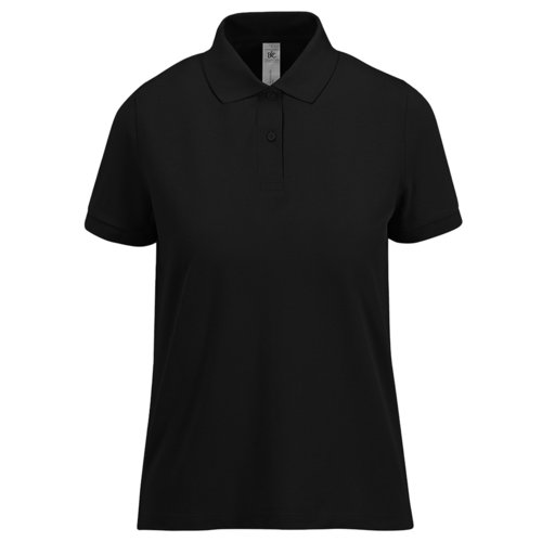 Black cotton polo shirt for women with short sleeves.