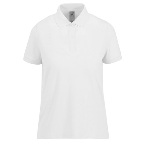 White cotton polo shirt for women with a short button placket.
