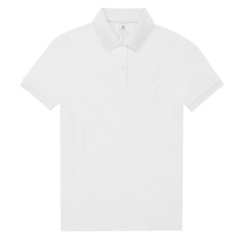 White cotton polo shirt for women with short button placket.