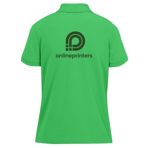 Green cotton polo shirt for women with short button placket.