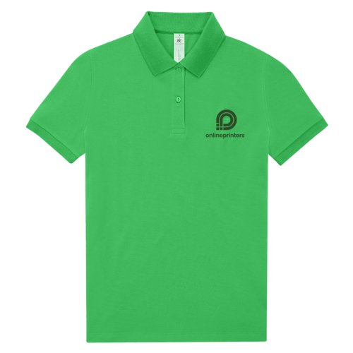 Green women's polo shirt in cotton with short sleeves.