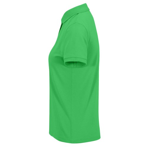Green women's cotton polo shirt with short sleeves.