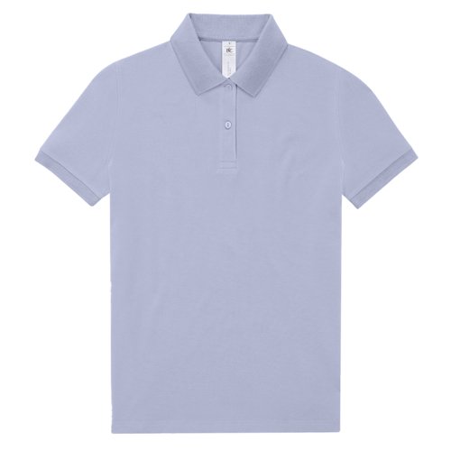 Violet cotton polo shirt for women with a short button placket.