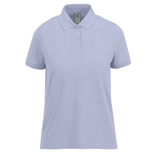 Violet cotton women's polo shirt with a short button placket.