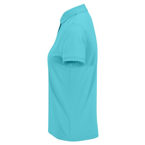 Turquoise women's polo shirt in cotton with short sleeves.