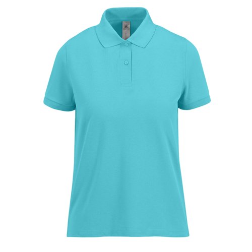 Turquoise women's polo shirt in cotton with short button placket.