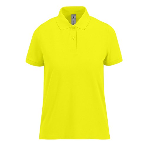 Apple green cotton polo shirt for women with short sleeves and button placket.
