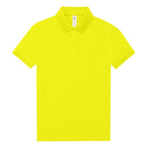 Apple green cotton polo shirt for women with a short button placket.