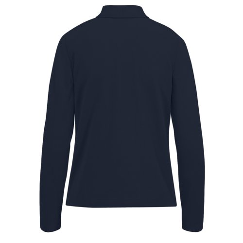 Navy blue cotton women's polo shirt with long sleeves.