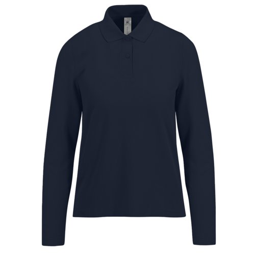 Navy blue women's cotton polo shirt with long sleeves.