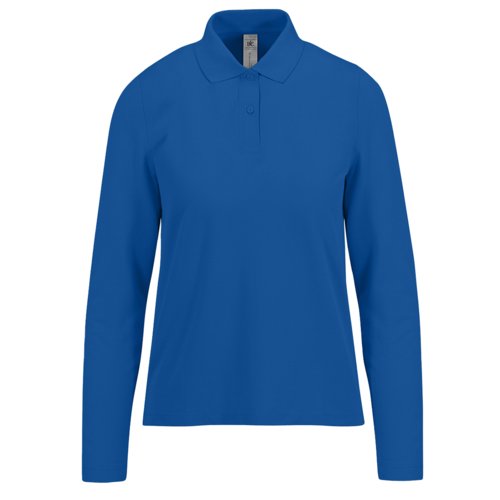 Royal blue cotton polo shirt with long sleeves for women.
