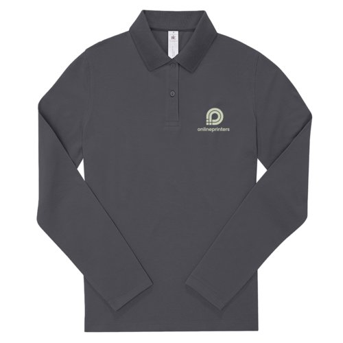 Dark gray cotton women's polo shirt with long sleeves.