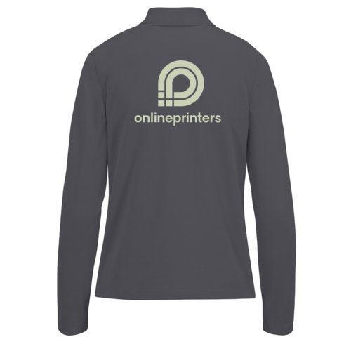 Dark gray cotton women's polo shirt with long sleeves.