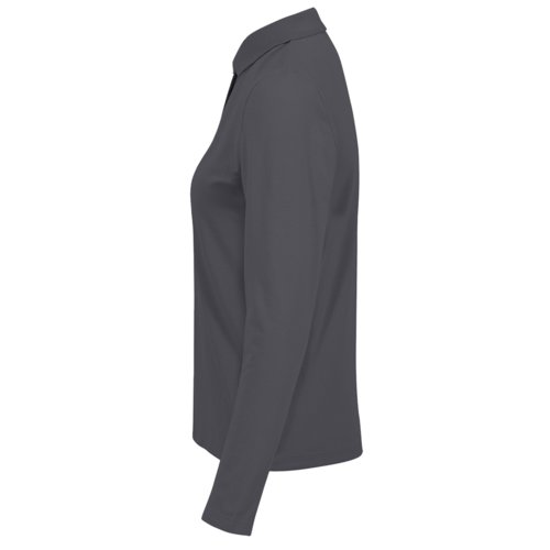 Dark gray cotton polo shirt with long sleeves for women.