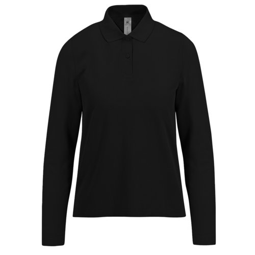 Black cotton polo shirt for women with long sleeves.
