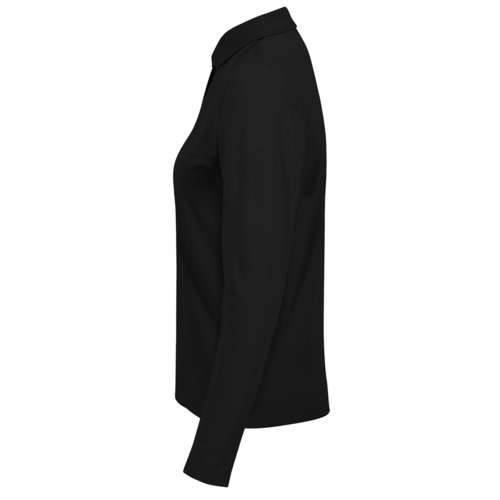 Black cotton polo shirt for women with long sleeves.