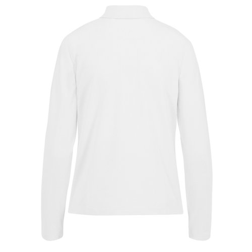 White cotton polo shirt, long-sleeved, women's fit.