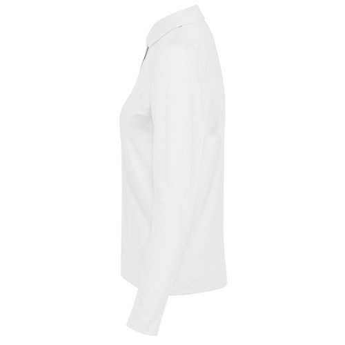 White cotton polo shirt, long sleeves, women's.