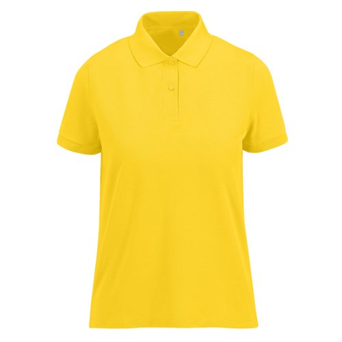 Yellow women's polo shirt made of recycled polyester and cotton.