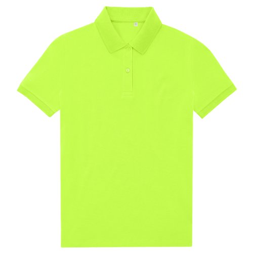 Apple green polo shirt made of recycled polyester and cotton with short button placket.