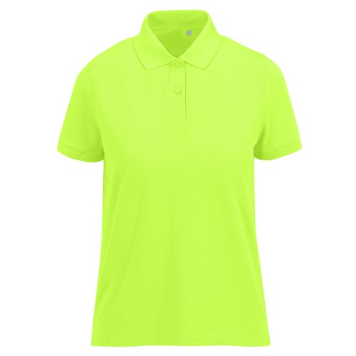 Apple green women's polo shirt in recycled polyester and cotton with a short button placket.
