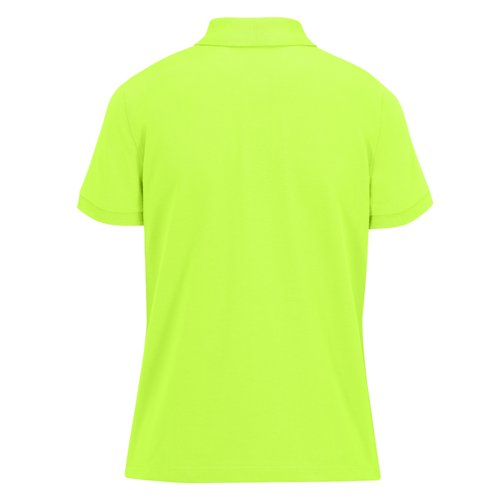 Apple green women's polo shirt in recycled polyester and cotton with short sleeves.