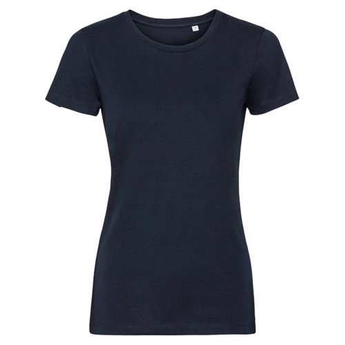 Navy blue cotton T-shirt for women with short sleeves.