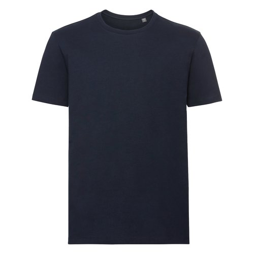 Navy-blue organic cotton T-shirt with short sleeves.