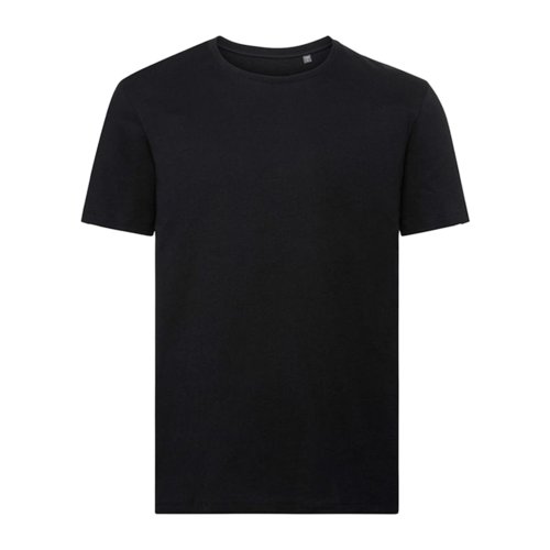 Black organic cotton men's T-shirt with short sleeves.