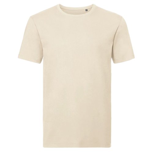 Beige organic cotton T-shirt for men with short sleeves.