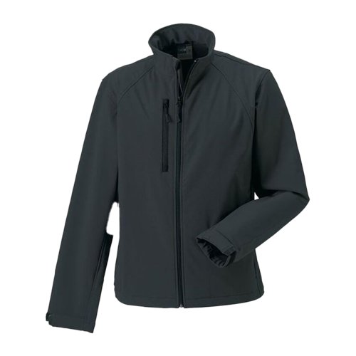 Dark gray softshell jacket made of polyester and elastane for men.