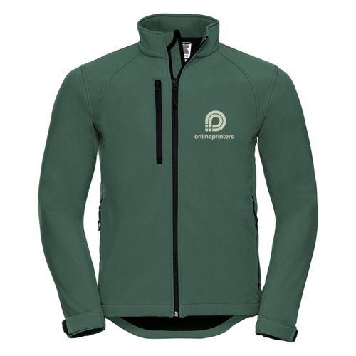 Green softshell jacket for men with full zipper.