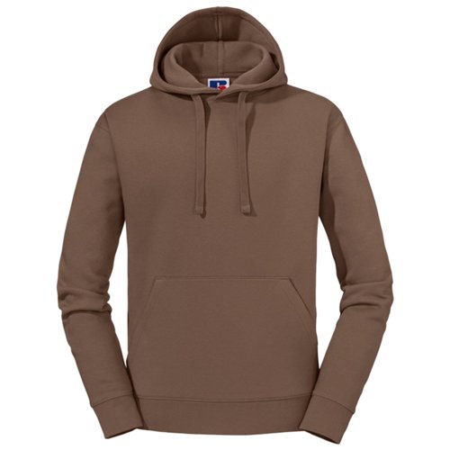 Brown cotton-polyester hoodie for men with kangaroo pocket.