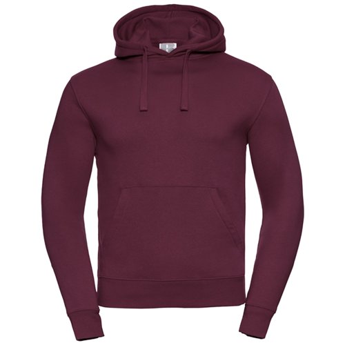 Burgundy cotton-blend hoodie with hood and kangaroo pocket.