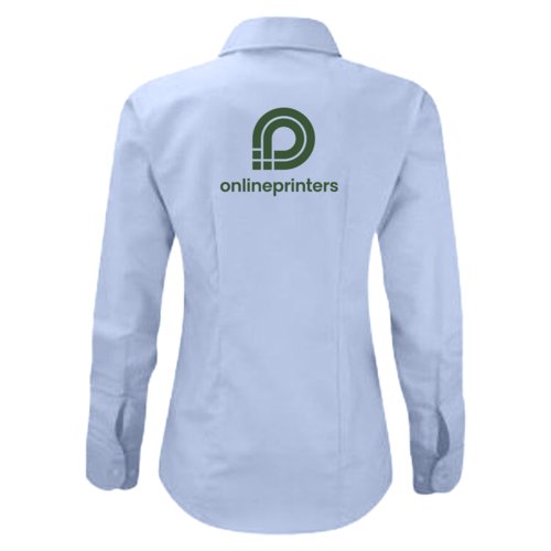 Oxford blue cotton-blend blouse for women with long sleeves.