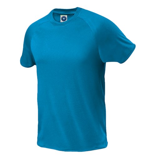 Atoll blue polyester T-shirt for men with short sleeves.