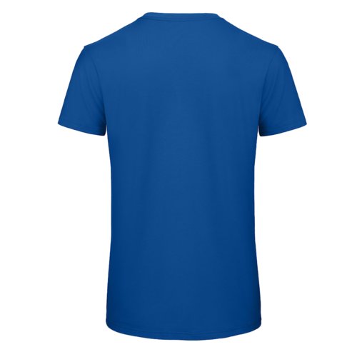 Royal blue organic cotton T-shirt with short sleeves.