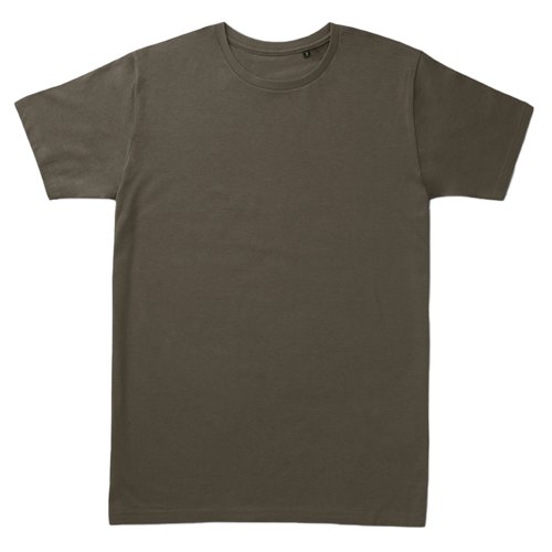 Khaki cotton T-shirt with short sleeves and crew neck.