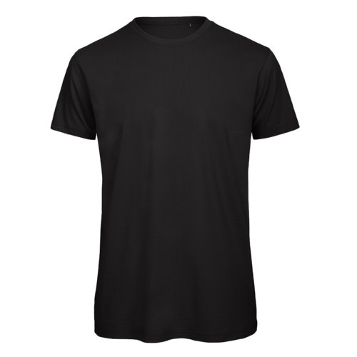 Black organic cotton t-shirt with short sleeves.