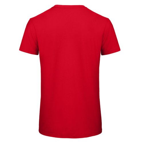 Red organic cotton T-shirt for men with short sleeves.