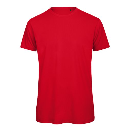 Red organic cotton T-shirt with short sleeves.