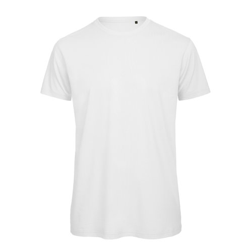 White cotton t-shirt with short sleeves and a round neckline.